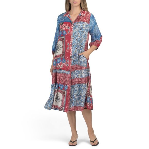 JOHNNY WAS Multi Silk Blend Cornelia Midi Dress With Slip - Picture 1 of 2